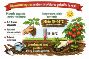 Diagramă cu completarea golurilor între răsadurile de roșii după plantare